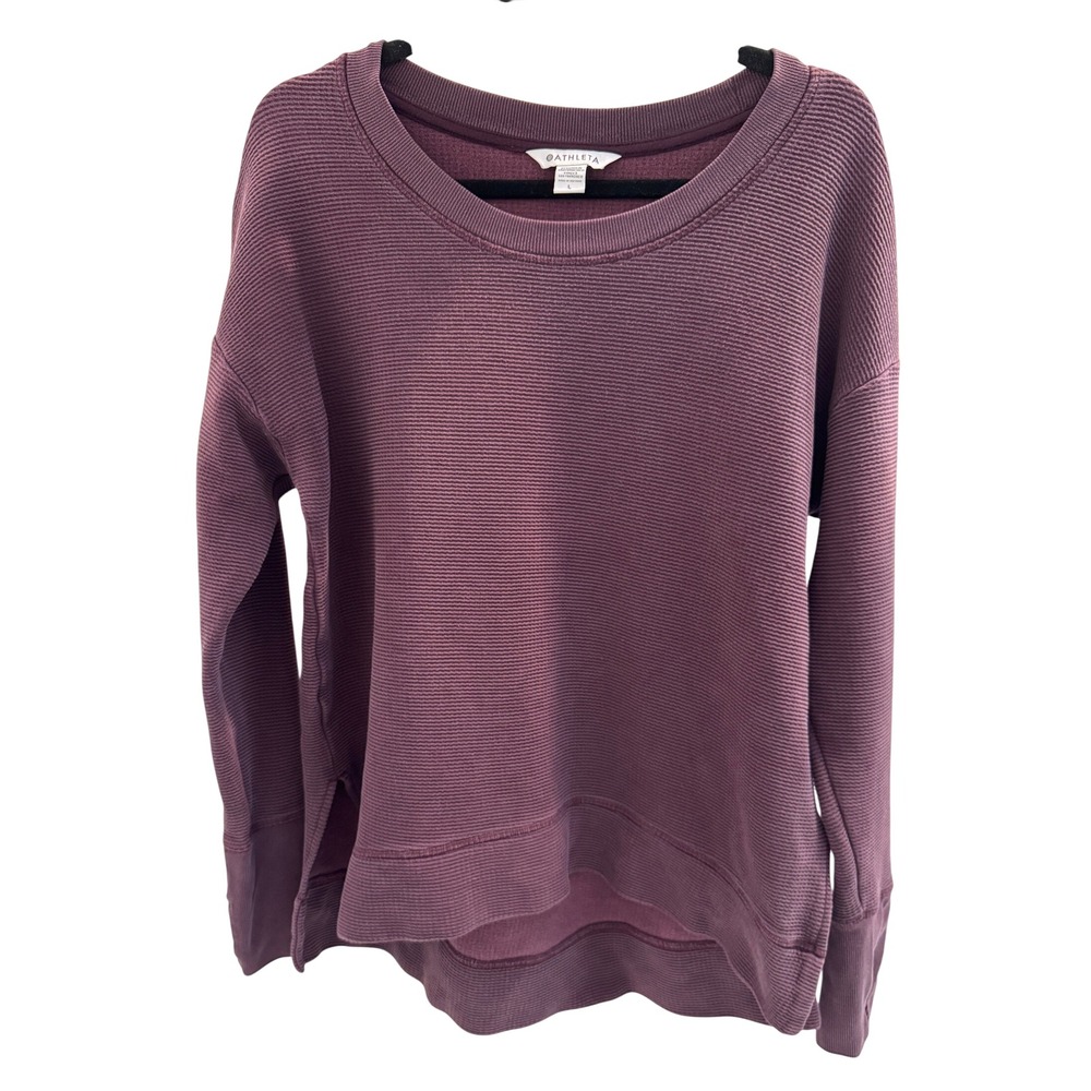 Athleta Sweatshirt Women Large Plum Coaster Luxe Waffle Pullover Athleisure
